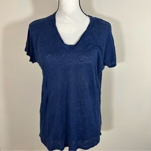 NYDJ Twist V Neck Tee T Shirt M Navy Blue Short Sleeve Not Your Daughters Jeans